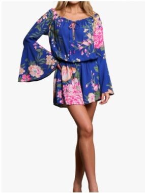 Maaji Blue Multicolor Floral Off-Shoulder Top